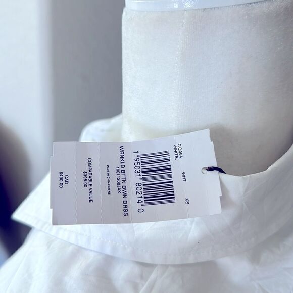 NWT Coach Wrinkled Button Down Dress White Short Sleeve Cotton Tie Pockets Mini - Picture 7 of 13